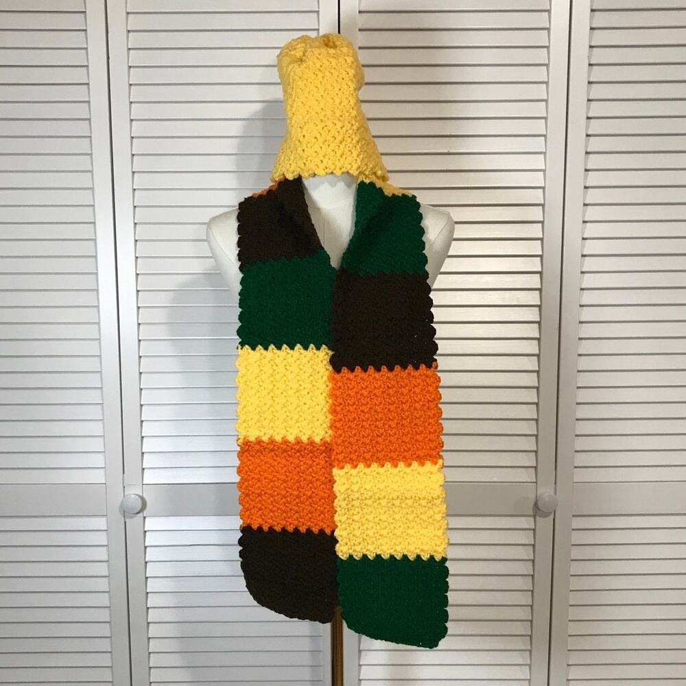 NWT Handmade Crochet Textured Winter Sushi Roll Scarf 60” & Beanie